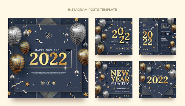 Realistic new year instagram posts collection