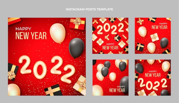 Realistic new year instagram posts collection