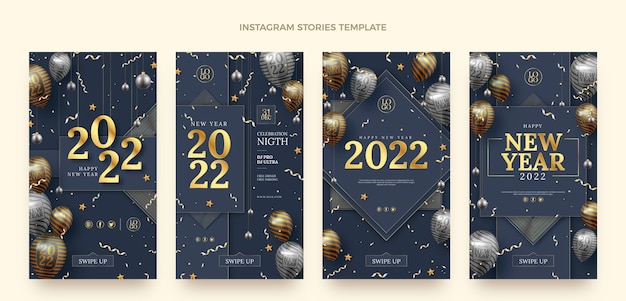 Realistic new year instagram stories collection