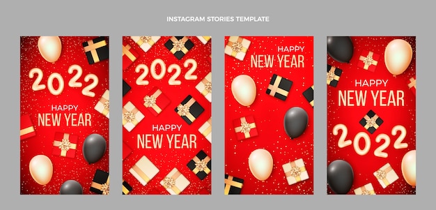 Realistic new year instagram stories collection