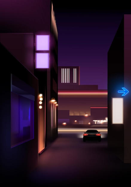  realistic night street view with lights and car