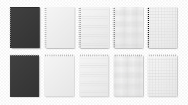 Realistic notepads. Blank sheets, open planners.