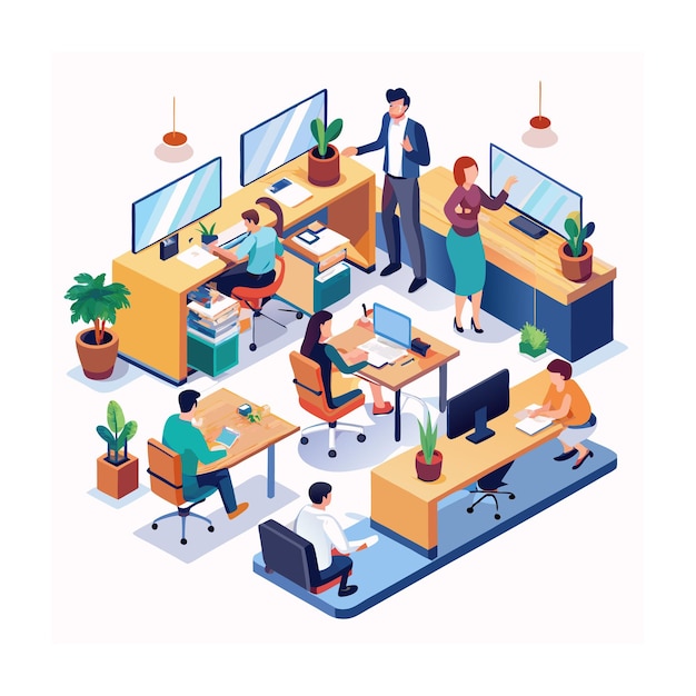 Realistic Office Moments Vector Illustration Concepts