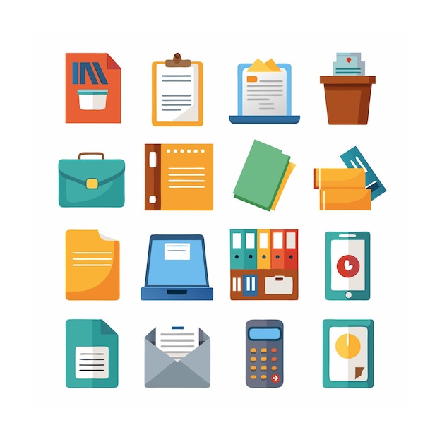 Realistic Office and Work Icons Set