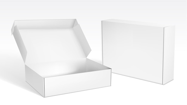 Realistic Open And Closed Blank Packaging Boxes