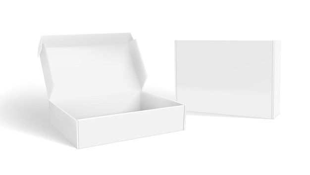 Realistic Open And Closed Blank Packaging Boxes