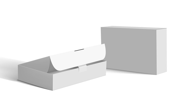 Realistic Open And Closed Blank Packaging Boxes