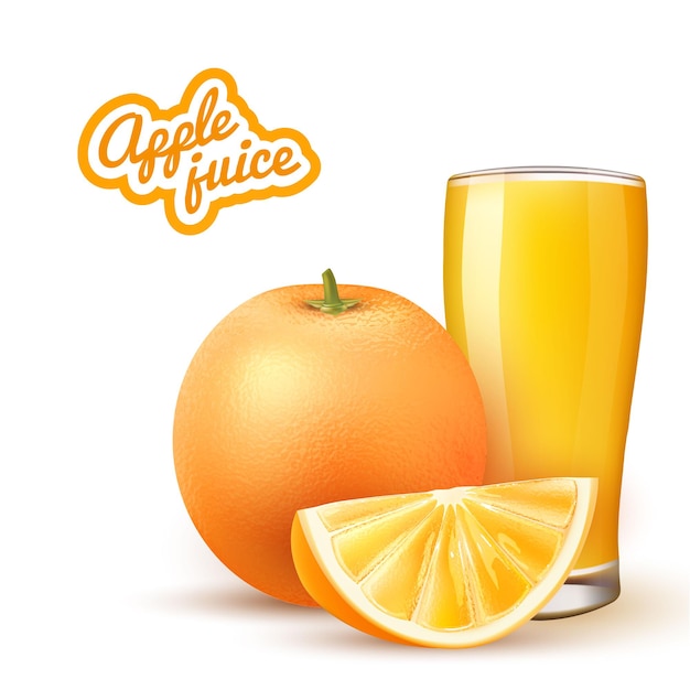 Realistic orange juice glass orange fruit slice 3d tropical citrus drink