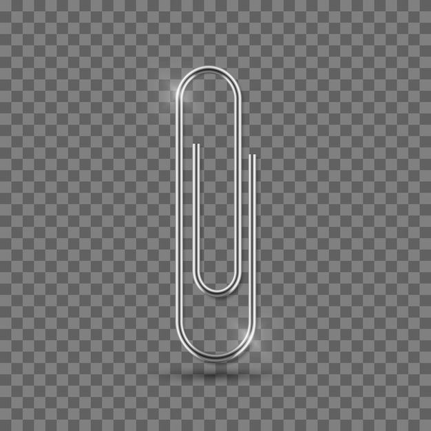 Realistic paper clip Metal school clip with shadow Office vector binder fix paper on transparent