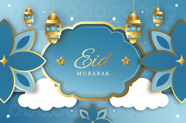 Realistic paper style eid alfitr islamic new year background cover template