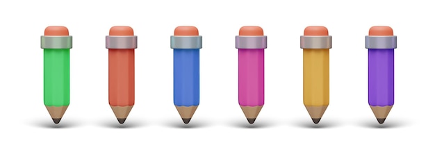 Realistic pencils of different colors in vertical position Set for drawing