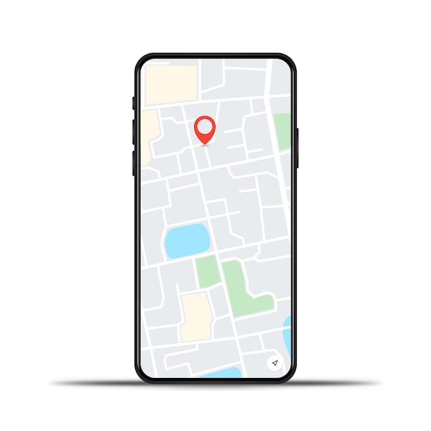 Realistic phone with gps map on a white background 