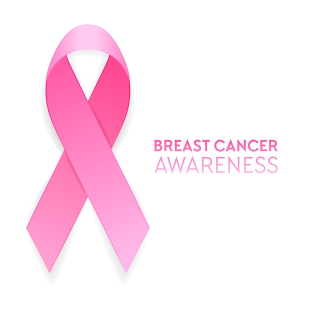 Realistic pink ribbon closeup isolated on white background, breast cancer awareness symbol.