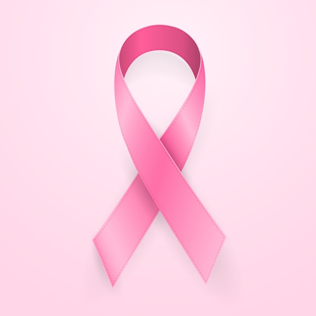 Realistic pink ribbon symbol isolated on pink