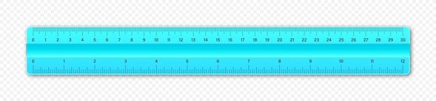 Realistic plastic ruler with measurement scale and divisions measure marks School ruler centimeter and inch scale for length measuring Office supplies Vector illustration