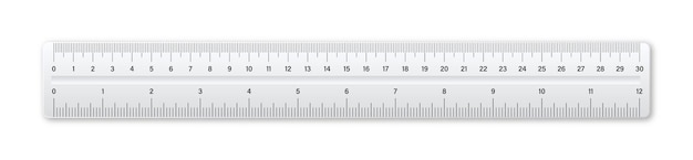 Realistic plastic ruler with measurement scale and divisions measure marks School ruler centimeter and inch scale for length measuring Office supplies Vector illustration