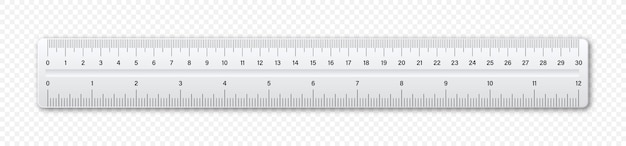 Realistic plastic ruler with measurement scale and divisions measure marks School ruler centimeter and inch scale for length measuring Office supplies Vector illustration