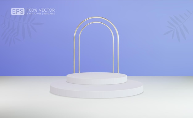 Realistic podium with gold bars for minimal scene product display