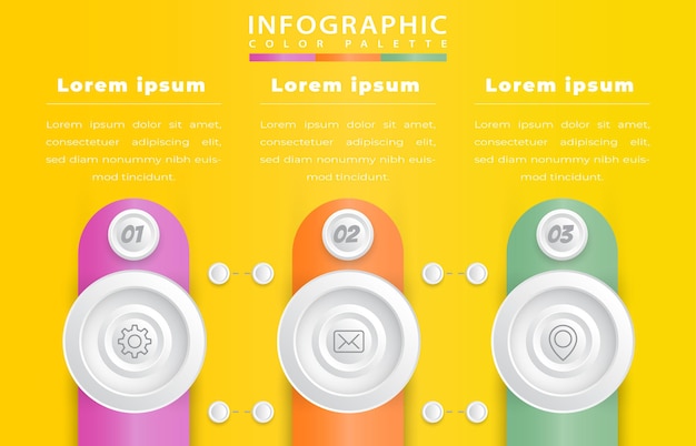 Realistic process infographic template with 3 steps