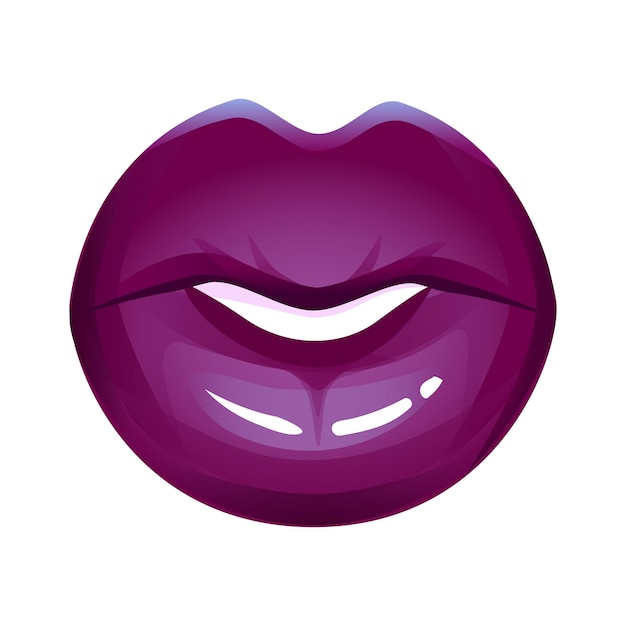 Realistic purple lips vector illustration isolated on white icon colorful print fashion glamour girls beauty lipstick makeup