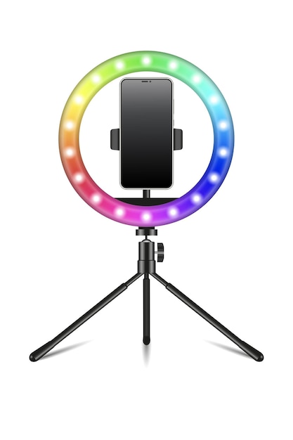 Realistic rainbow LED selfie makeup ring light Smartphone holder stand