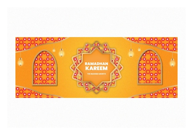 Realistic ramadan horizontal yellow banners with abstract pattern vector