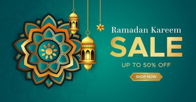 Realistic ramadan kareem sale banner template