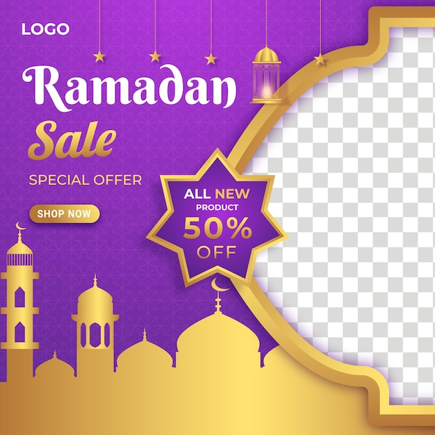 Realistic ramadan kareem sale Social media banner template