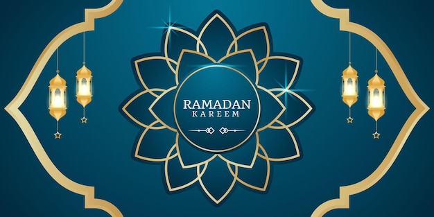 Realistic ramadan kareem vertical islamic poster design with pattern and frame