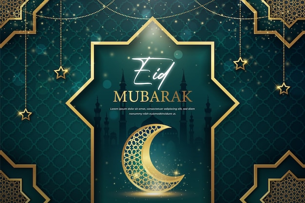 Realistic Ramadan Kareem with Glowing Moon Greeting Card Template