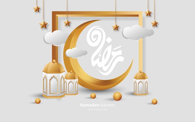 Realistic ramadan with moon and lanterns background