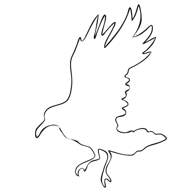 Realistic raven vector silhouette for icon hand drawn style