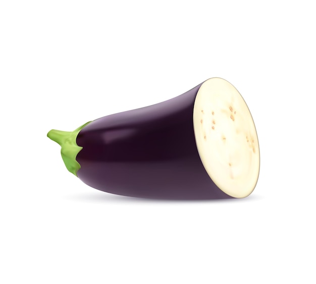 Realistic raw isolated eggplant vegetable half