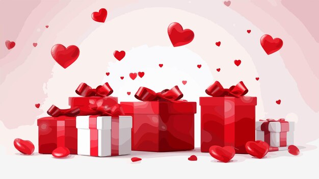 Vector realistic red gift boxes for valentines day celebration