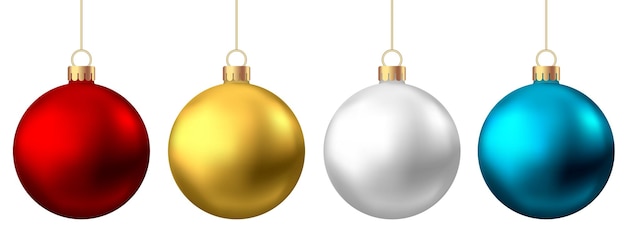 Realistic  red, gold, silver, blue   Christmas  balls  isolated on white background. Vector  Xmas  tree decoration.