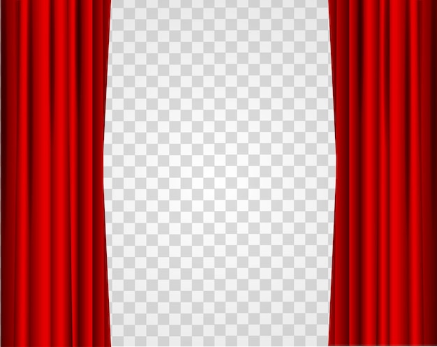 Realistic Red Opened Stage Curtains on a Transparent Background Vector