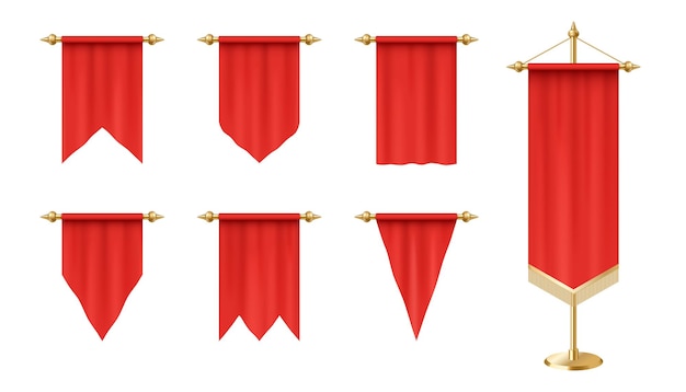 Realistic red pennants set isolated