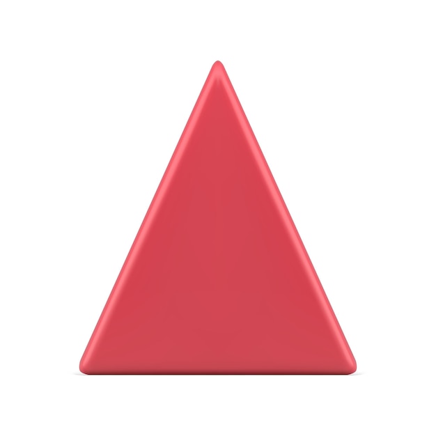 Realistic red triangle glossy pyramid shape Christmas tree bauble or caution bright symbol 3d vector