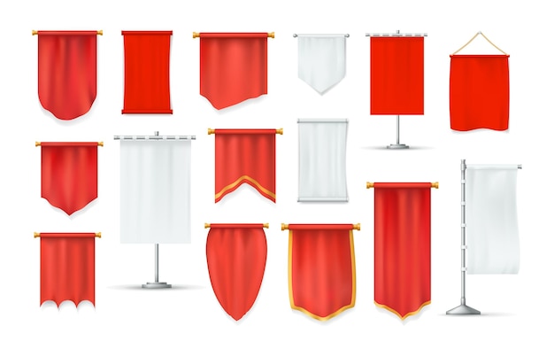 Realistic red and white textile banners set