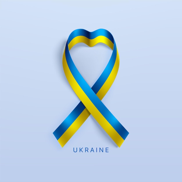 Realistic ribbon with color of flag of Ukraine on a light vector background