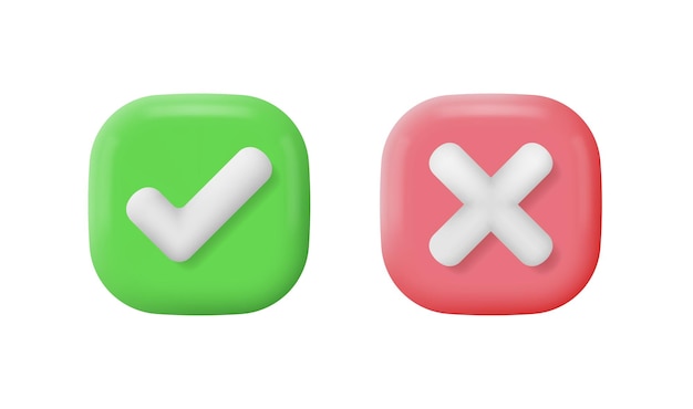 Realistic right and wrong 3D button Vector Illustration