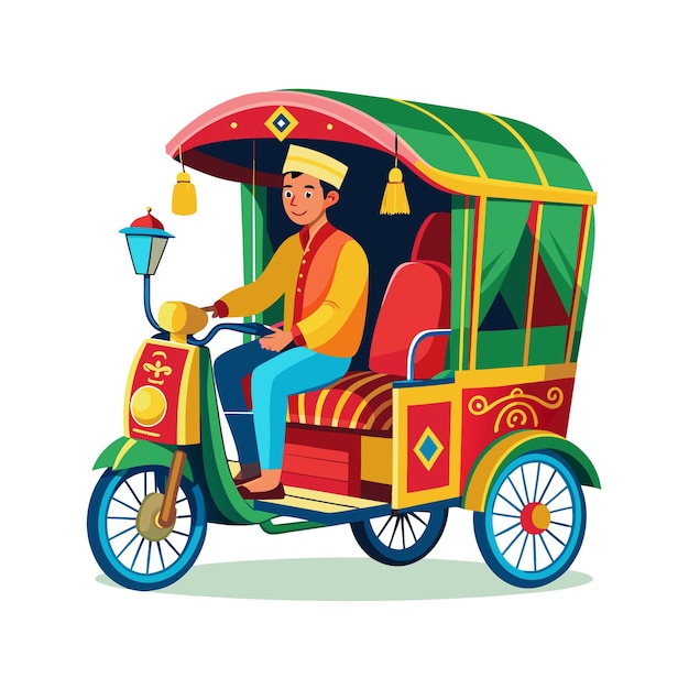 Vector realistic rikshaw vector illustration concept