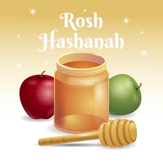 Realistic rosh hashanah with apple and honey