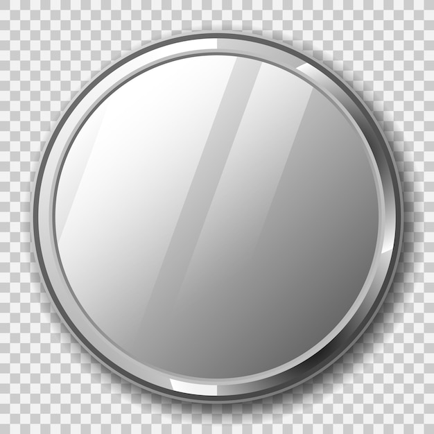 Realistic round mirror with metal frame on transparent background