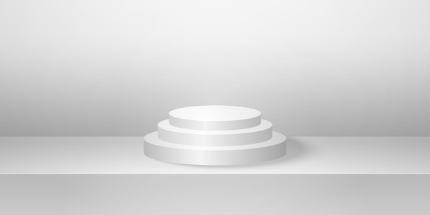 Realistic round podium with grey empty studio room minimal product background mock up for display