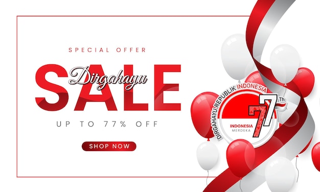 Realistic sale banner template design for 77th Indonesia independence day