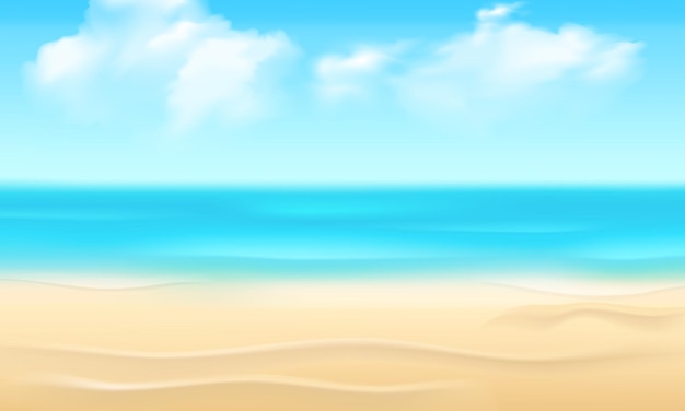 Vector realistic sand beach with blue water of sea