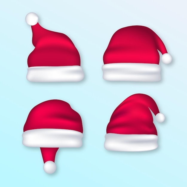 Realistic santa's hat collection