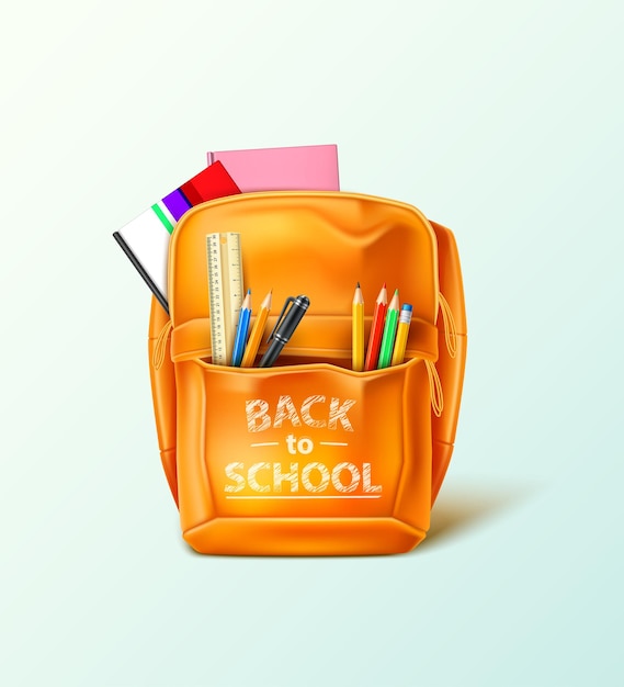 Realistic school bag with stationery