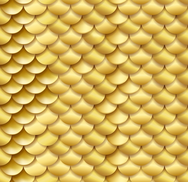 Realistic seamless golden fish snake scales background vector texture pattern in golden colors yello